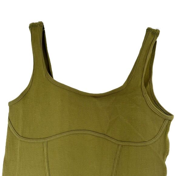 Urban Outfitters Crop Top Green Size S Ribbed Corset Stretch Scoop Neck Basic - Picture 3 of 6